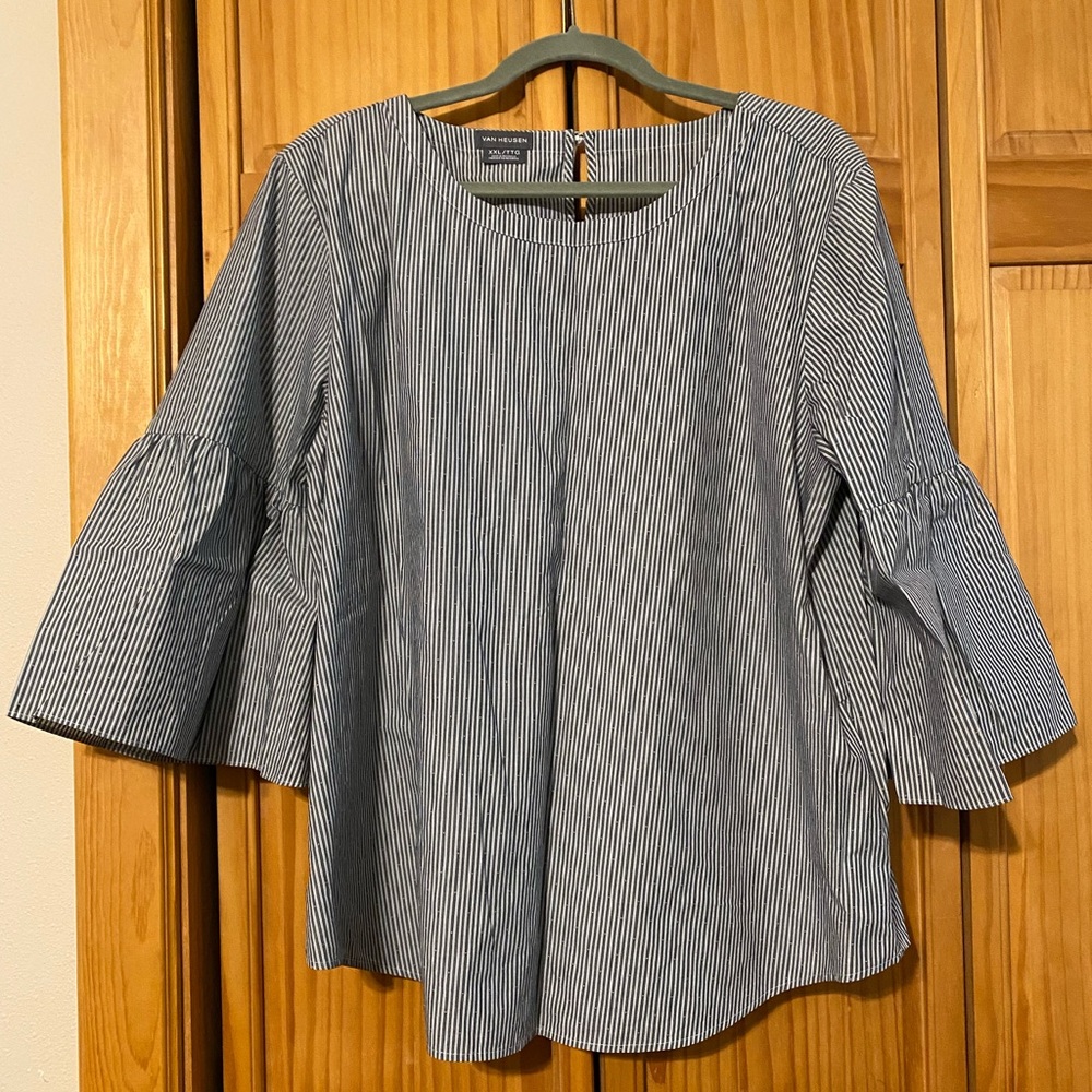 Pin-Striped Bell Sleeve Blouse